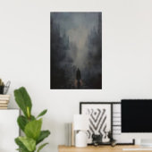 Gothic Foggy Street Art Painting, Dark Academia ポスター (ホームオフィス)