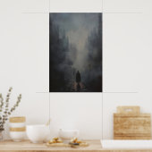 Gothic Foggy Street Art Painting, Dark Academia ポスター (キッチン)