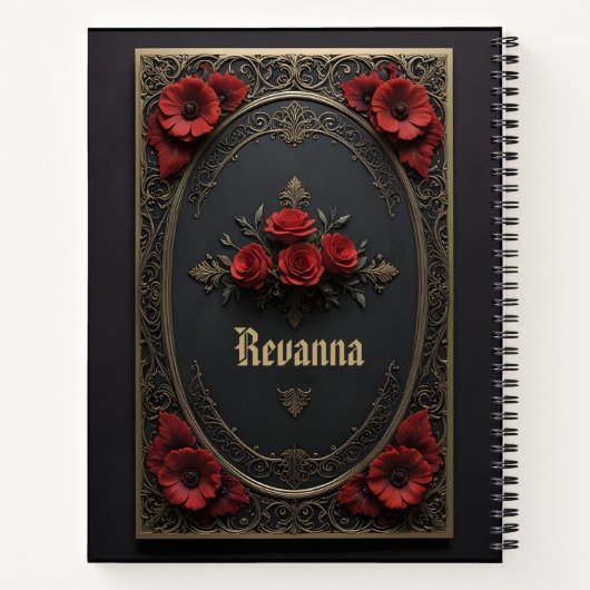 Gothic Frame with Red Flowers ノートブック (裏面)