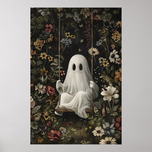 Gothic Ghost On Swing Art Print, Dark Academia ポスター (正面)