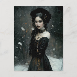 Gothic Girl in winter. Snowing. ポストカード