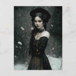 Gothic Girl in winter. Snowing. ポストカード