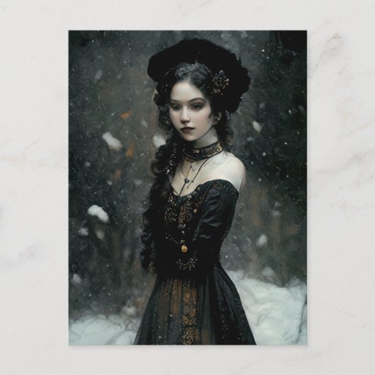 Gothic Girl in winter. Snowing. ポストカード (正面)