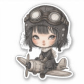 Gothic Girl Pilot flying Airplane Cute Anime シール (正面)