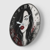 Gothic Glamour Woman Modern Portrait Decor ラージ壁時計 (傾斜)