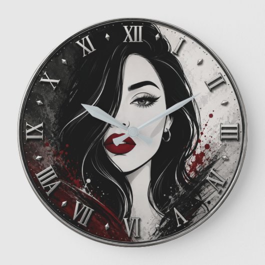 Gothic Glamour Woman Modern Portrait Decor ラージ壁時計 (正面)