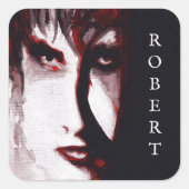 Gothic God Post Punk Goth Music Man Portrait Art スクエアシール (正面)