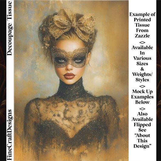 Gothic Gold Masquerade Woman, Mask ER2R Decoupage 薄葉紙