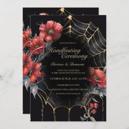 Gothic Gold & Red Spider Floral Web Handfasting 招待状