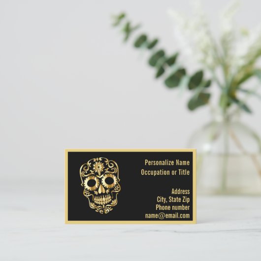 Gothic Gold Skeleton Skull on Black 名刺 (スタンド正面)