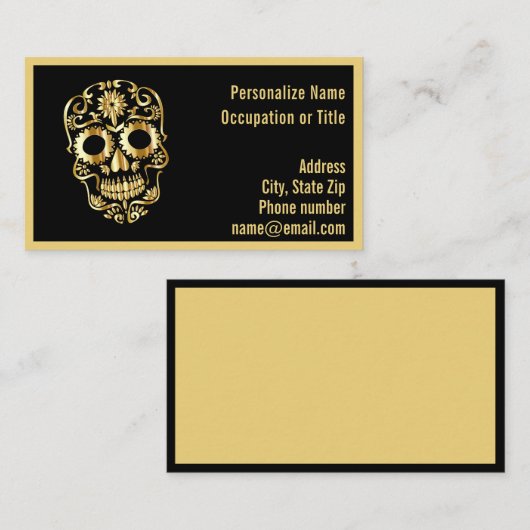 Gothic Gold Skeleton Skull on Black  名刺 (正面/裏面)