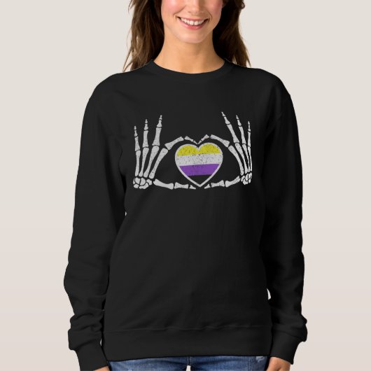 Gothic Goth Skeleton Non Binary LGBTQ Halloween Co スウェットシャツ (正面)