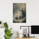 Gothic Grave Under Foggy Trees Dark Halloween ポスター (ホームオフィス)