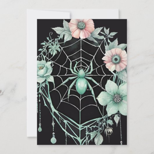 Gothic Green Mint Floral Spider Web Bridal Shower 招待状 (裏面)