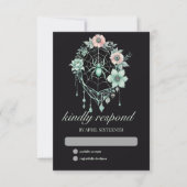 Gothic Green Mint Floral Spider Web Handfasting 出欠カード (正面)