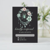 Gothic Green Mint Floral Spider Web Handfasting 出欠カード (スタンド正面)