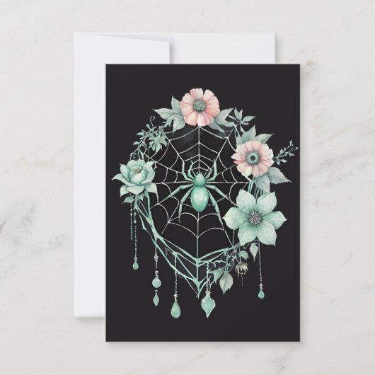 Gothic Green Mint Floral Spider Web Handfasting 出欠カード (裏面)