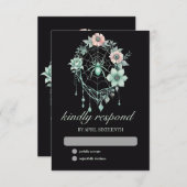 Gothic Green Mint Floral Spider Web Handfasting 出欠カード (正面/裏面)
