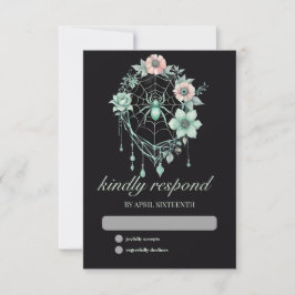 Gothic Green Mint Floral Spider Web Handfasting 出欠カード