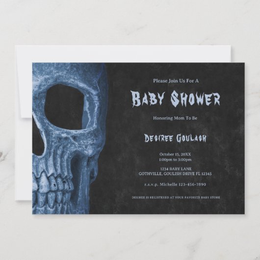 Gothic Half Skull Black Baby Boy Shower Invitation 招待状 (正面)