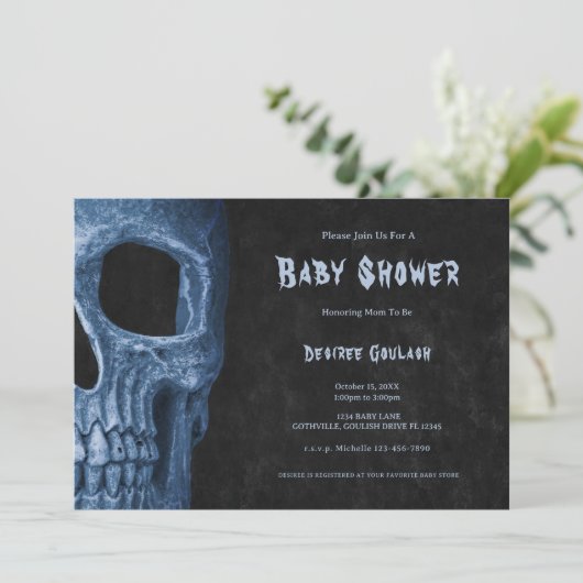 Gothic Half Skull Black Baby Boy Shower Invitation 招待状 (スタンド正面)