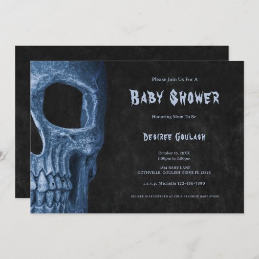 Gothic Half Skull Black Baby Boy Shower Invitation 招待状 (正面/裏面)