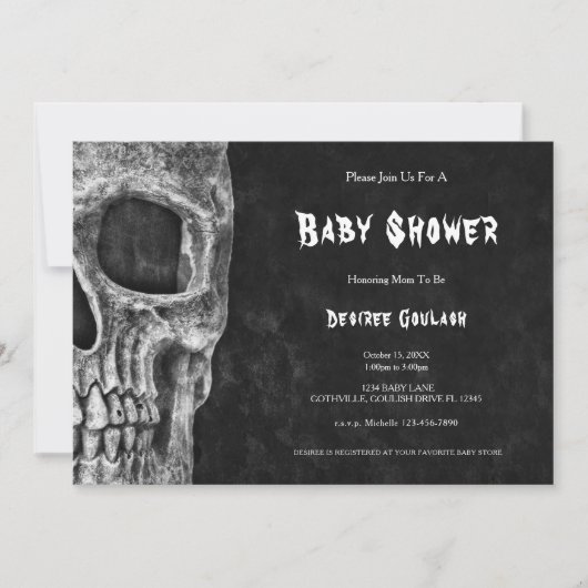 Gothic Half Skull Black Baby Shower Invitation 招待状 (正面)