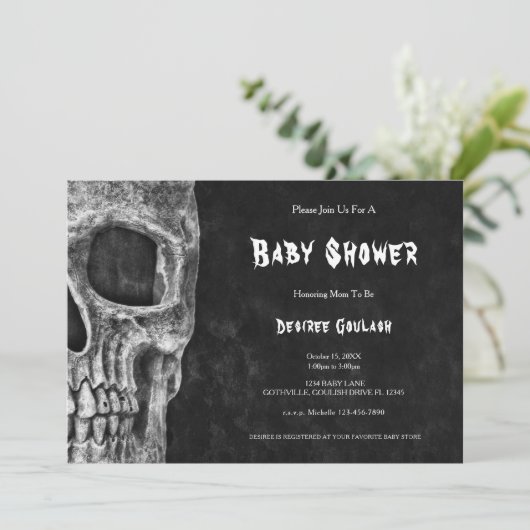 Gothic Half Skull Black Baby Shower Invitation 招待状 (スタンド正面)