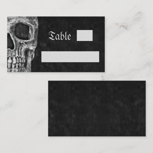 Gothic Half Skull Cool Black And White Wedding プレイスカード (正面/裏面)