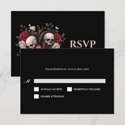 Gothic Halloween Alternative Wedding RSVP Card (正面/裏面)
