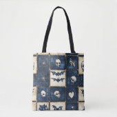 Gothic Halloween Denim Patchwork Pattern トートバッグ (正面)