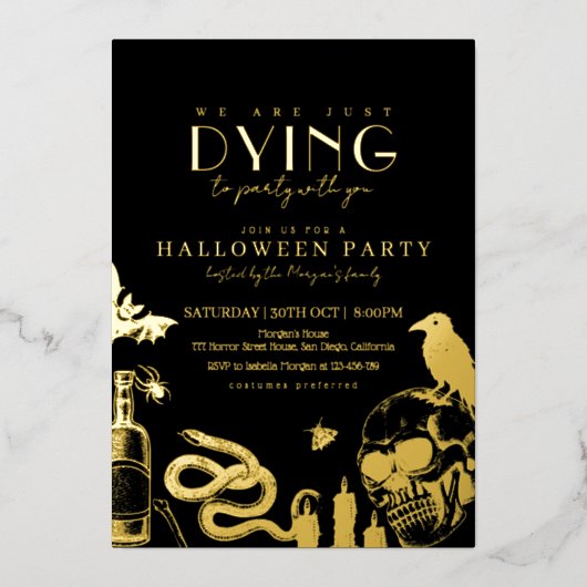 Gothic Halloween Party with Skulls Foil Invitation 箔招待状 (正面)