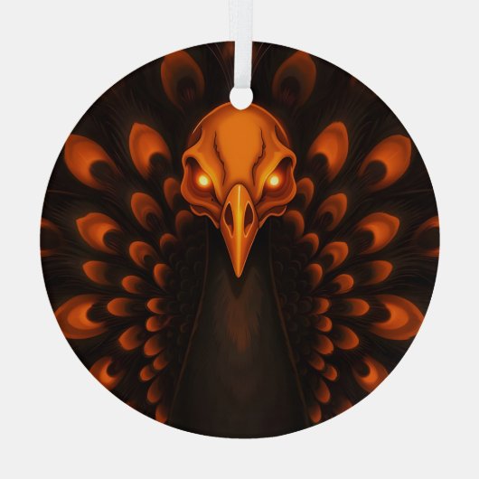 Gothic Halloween Peacock Skull ガラスオーナメント (裏面)
