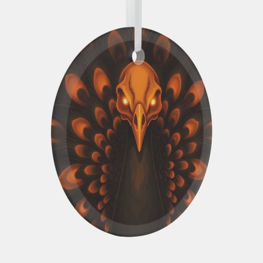 Gothic Halloween Peacock Skull ガラスオーナメント (正面右)