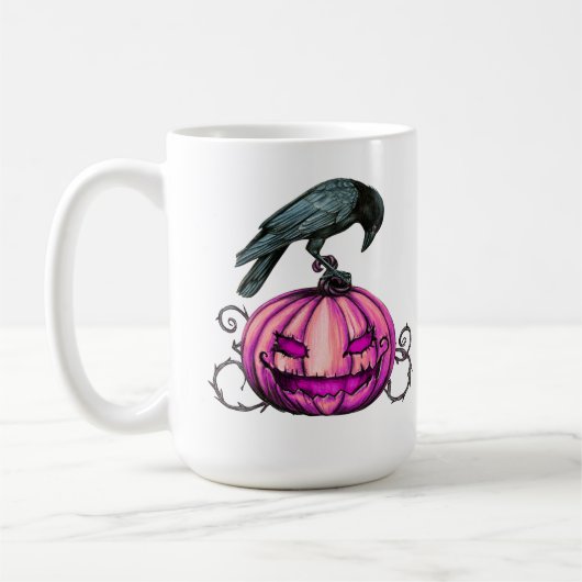 Gothic Halloween Pumpkin and Crow コーヒーマグカップ (左)
