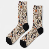 Gothic Halloween Ravens Cats Ghosts Floral Pattern ソックス (左)