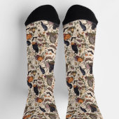 Gothic Halloween Ravens Cats Ghosts Floral Pattern ソックス (上部)