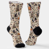 Gothic Halloween Ravens Cats Ghosts Floral Pattern ソックス (傾斜あり)