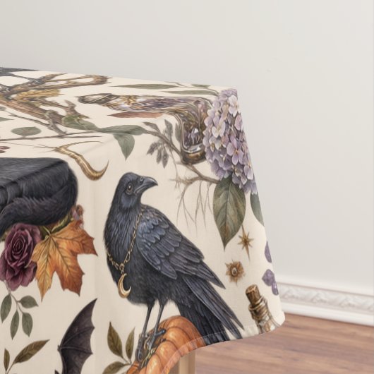 Gothic Halloween Ravens Cats Ghosts Floral Pattern テーブルクロス (インサイチュ)