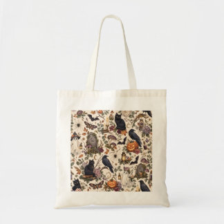 Gothic Halloween Ravens Cats Ghosts Floral Pattern トートバッグ