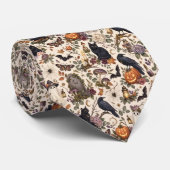 Gothic Halloween Ravens Cats Ghosts Floral Pattern ネクタイ (ロール)