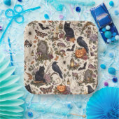 Gothic Halloween Ravens Cats Ghosts Floral Pattern ペーパープレート (パーティー)