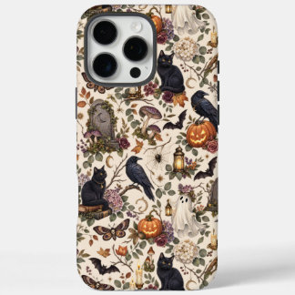 Gothic Halloween Ravens Cats Ghosts Floral Pattern iPhone 16 Pro Maxケース