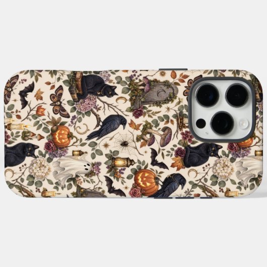 Gothic Halloween Ravens Cats Ghosts Floral Pattern Case-Mate iPhoneケース (裏面 (横))