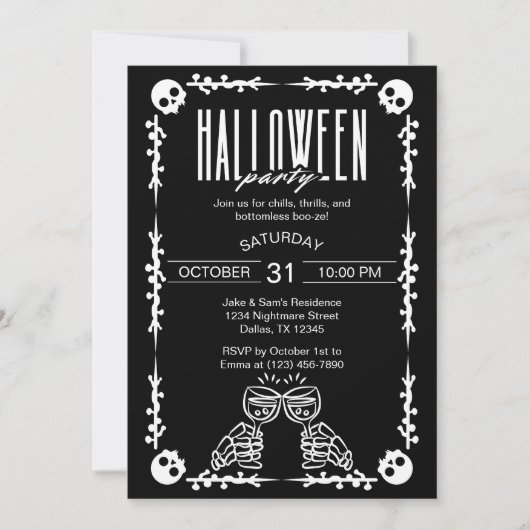 Gothic Halloween Skeleton Skull Wine Toast Elegant カード (正面)