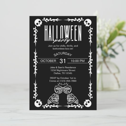 Gothic Halloween Skeleton Skull Wine Toast Elegant カード (スタンド正面)