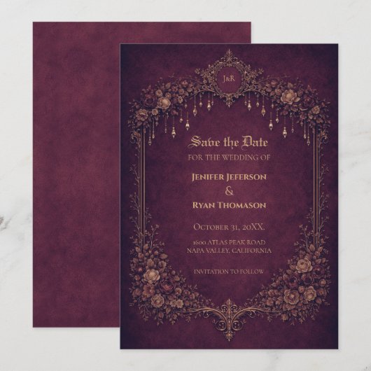 Gothic halloween wedding save the date invitation 案内状 (正面/裏面)