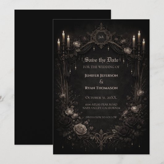 Gothic halloween wedding save the date invitation 案内状 (正面/裏面)