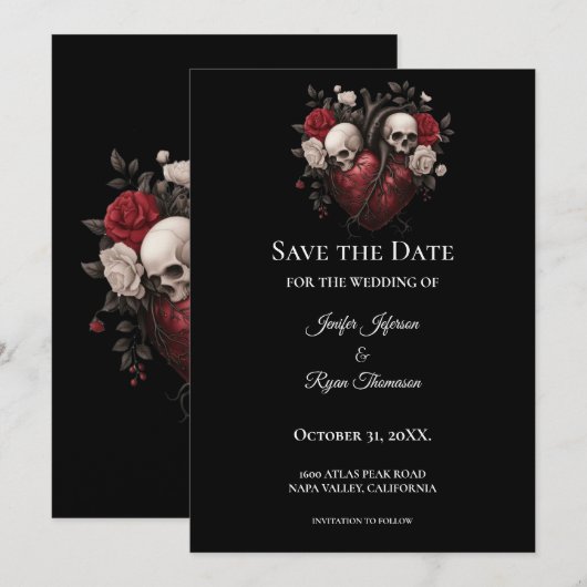 Gothic halloween wedding save the date invitation 案内状 (正面/裏面)