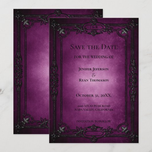 Gothic halloween wedding save the date invitation 案内状 (正面/裏面)
